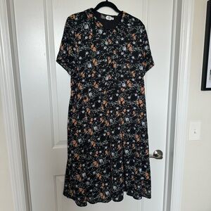 Piper & Scoot Black Floral Button Midi Dress Size XL